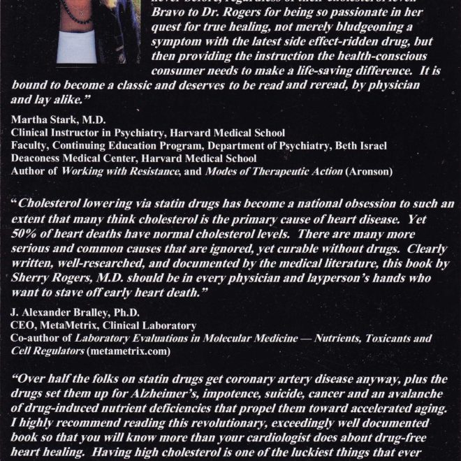 The Cholesterol Hoax by Sherry Rogers MD (back cover)