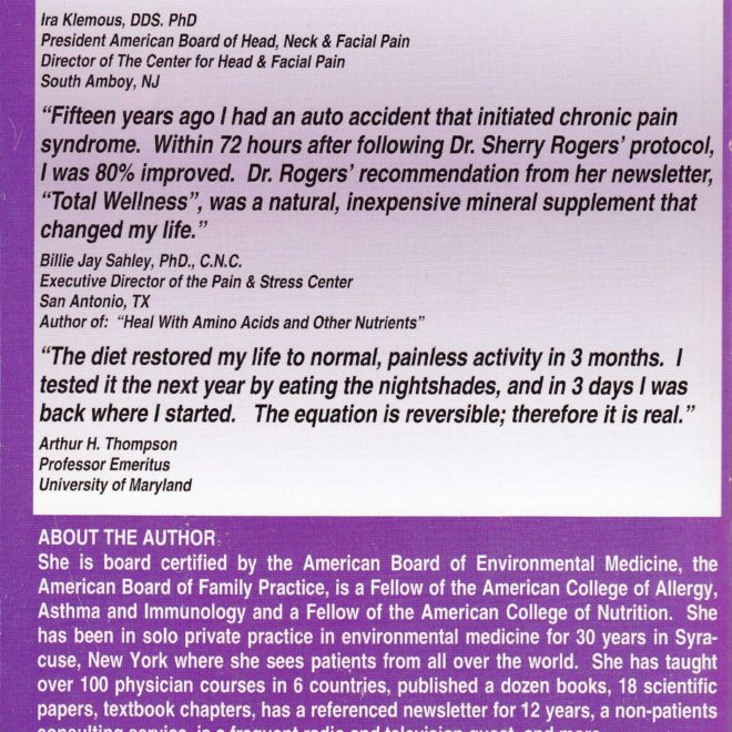 Pain Free in 6 Weeks by Sherry Rogers MD (back cover)