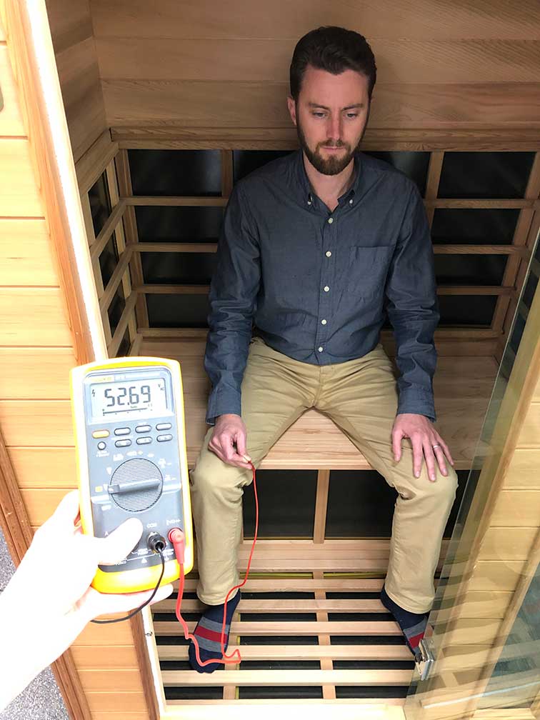 Body voltage in a typical infrared sauna that is not running